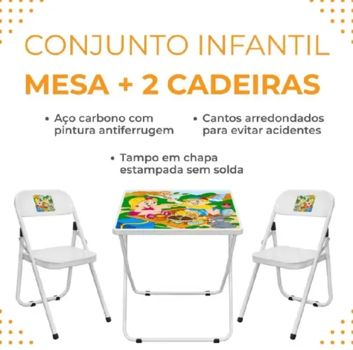 Kit Mesa + 2 Cadeiras de Aço Infantil
