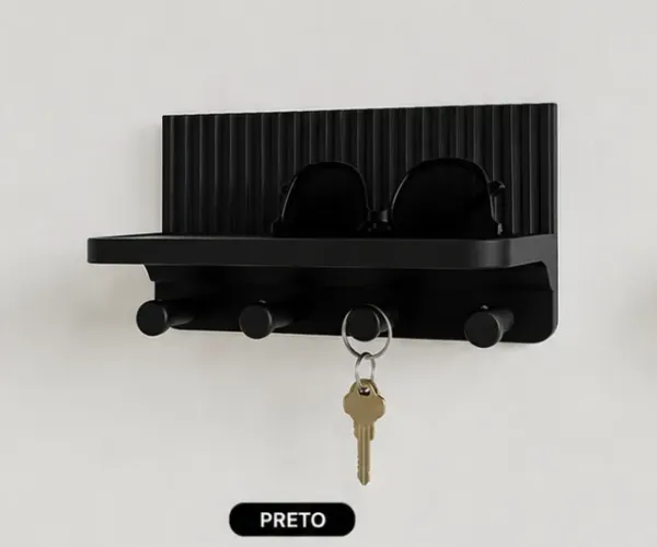 Porta Chaves Moderno Com Prateleira E Ganchos
