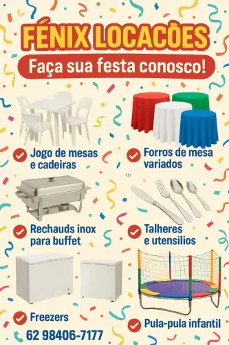 Artigos para festa, locações.