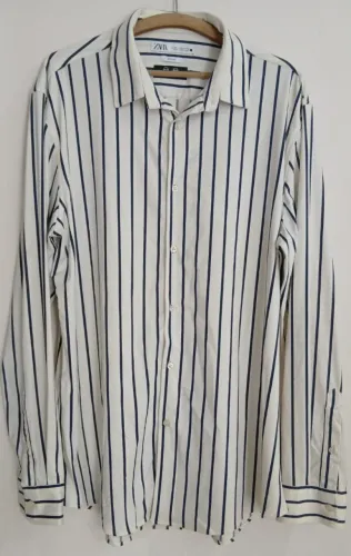 Camisa Masculina Zara Slim Fit Listrada - Tamanho XL (GG)