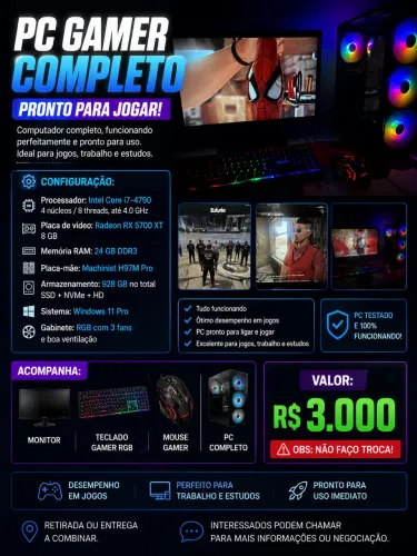 PC Gamer Completo - RX 5700 XT 8 GB | 24 GB RAM | Monitor + Periféricos