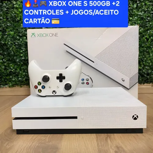 XBOX ONE S 500GB +2 CONTROLES + JOGOS, ACEITO CARTÃO
