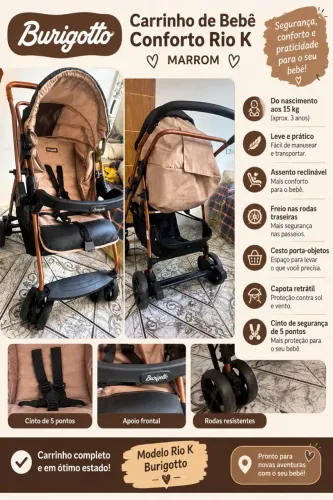 CARRINHO DE BEBÊ BURIGOTTO RIO K - MARROM  ?
