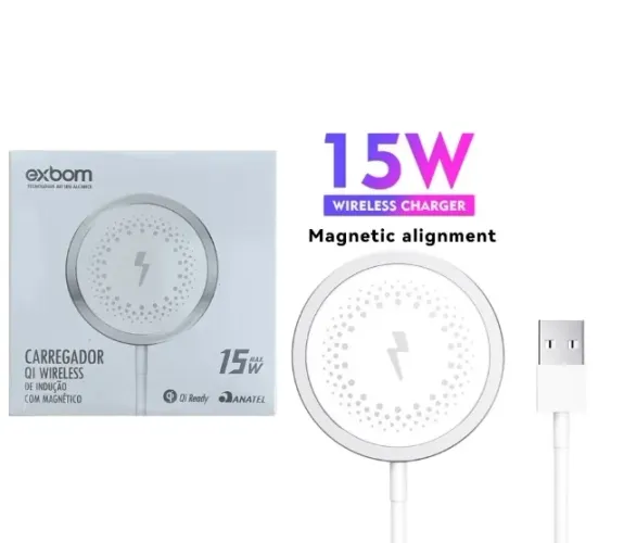 Carregador Rápido 15W Sem Fio Sensor QI Indução Exbom