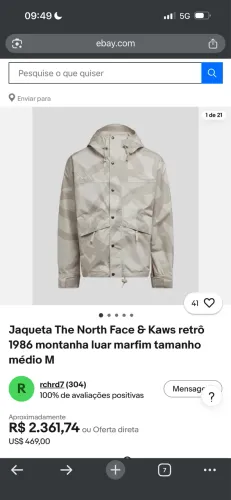 Jaqueta The North Face & Kaws retrô 1986 montanha luar marfim tamanho médio M