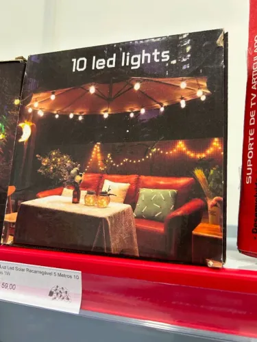 Varal de Luz Led 5m Carregamento tomada ou solar para decoração