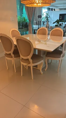 Conjunto de Jantar Alto Padrão - Mesa 1,50 x 1,50 + 6 Cadeiras Luís XV