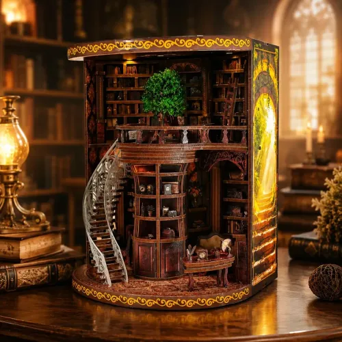 Kit Miniatura 3D de Madeira DIY com LED - Casa em Miniatura para Montar