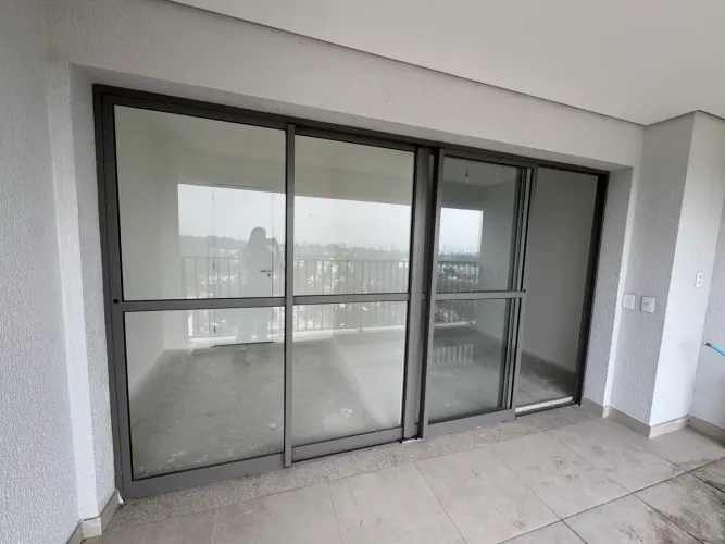 Porta de correr em alumínio cinza 4 folhas de vidro - 3,64mx 2,17m