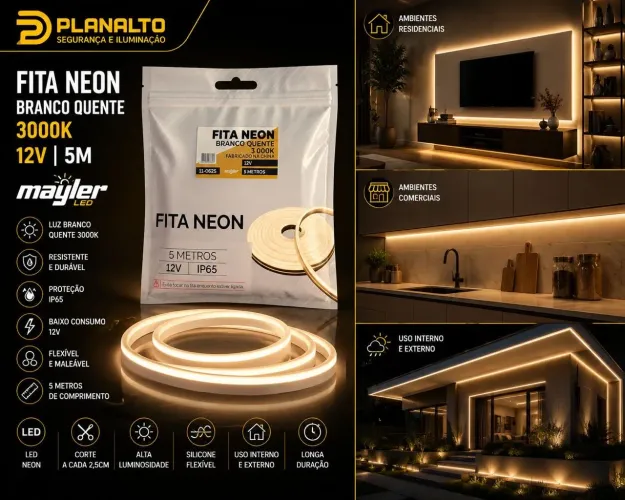 FITA NEON LED - Branco Quente - 12V | 5 METROS