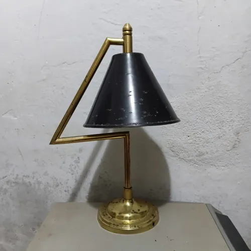 Abajur vintage de bronze com cúpula marrom escuro de alumínio ( sem parte elétrica)