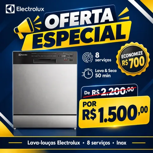 Lava-Louça Electrolux 8 Serviços Inox com Programa Lava & Seca 50 min (LS08E)