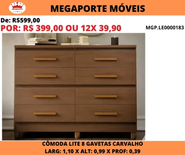 Cômoda 8 Gavetas 1,10m