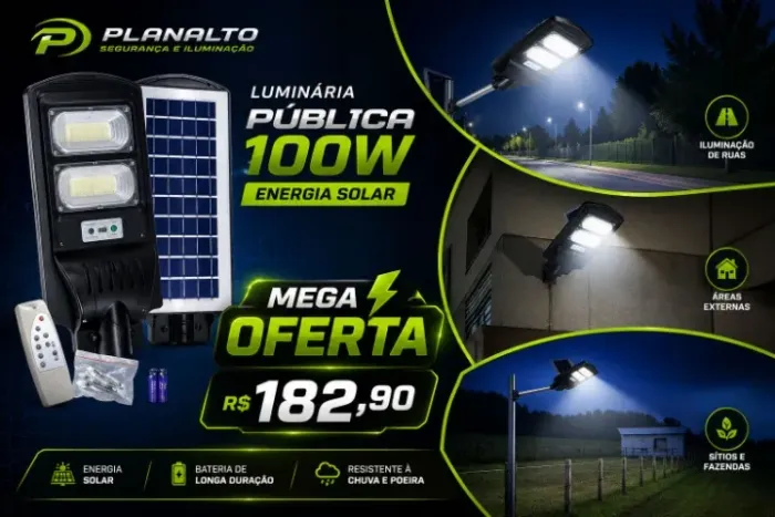 Luminaria 100W Publica ENERGIA SOLAR P/PROVA D AGUA