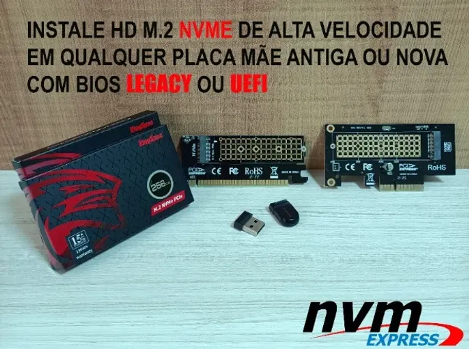 Kit Nvme + adaptador + boot para placa mãe antiga ou nova pci-e alta velocidade SSD