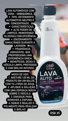 Lava autos com cera orbi química