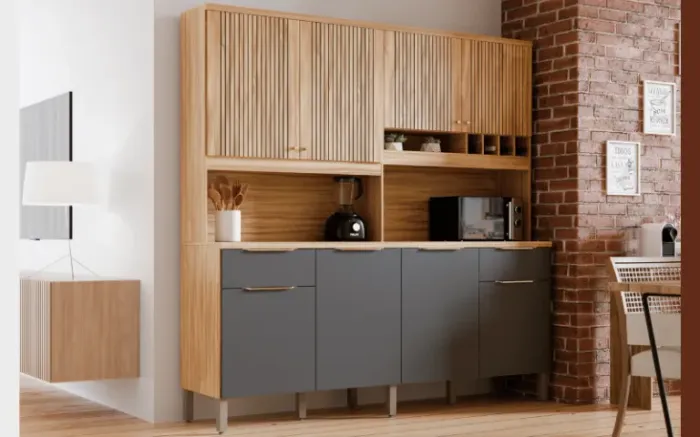 Armário de Cozinha 100% MDF Concord c/ 8 Portas Frisado