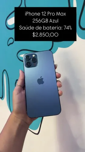 iPhone 12 Pro Max / 128GB / Azul / Saúde de bateria 80% / R$ 2.800,00/ loja fisica