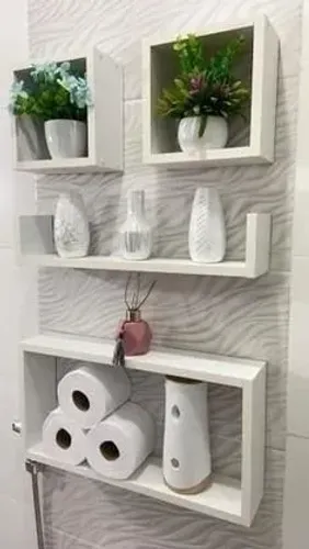 KIT DE NICHO C/PRATELEIRA EM MODELO U 4 PEÇAS DECORAÇÃO PARA BANHEIRO/QUARTO/SALA