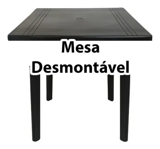 Mesa de Jantar Cozinha Plástico Desmontável Modular Preta Quadrada Pernas Removível