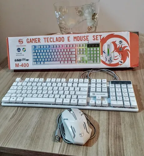 Kit Teclado e mouse Semi Mecânico RGB LED Gamer