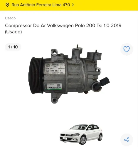 COMPRESSOR AR CONDICIONADO VOLKSWAGEN POLO 200 TSI 2019 