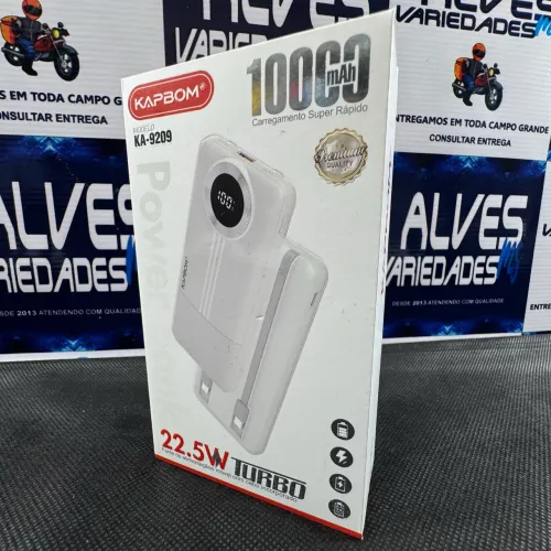 Power Bank 10000mAh com Carregamento Turbo 22.5W - Cabo Integrado Tipo-C e Lightning