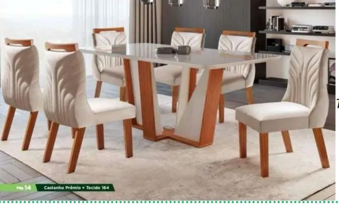 Mesa de jantar luxo 2 160x90 com 6 cadeiras 