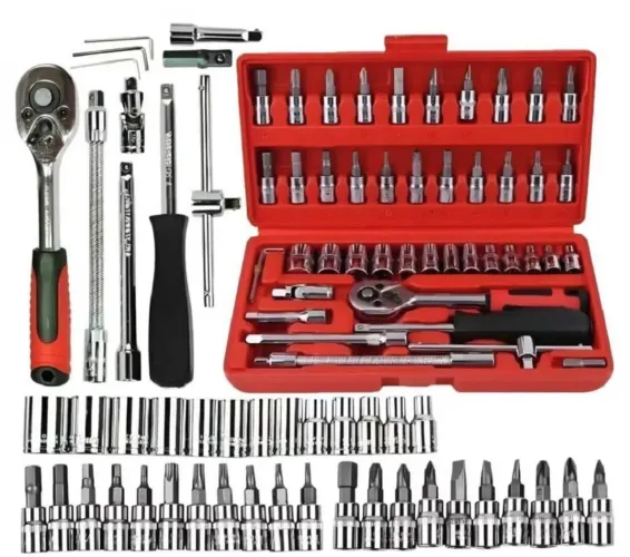 Kit de Ferramentas com 46 Peças + Maleta com Jogo de Soquete Reversível Catraca