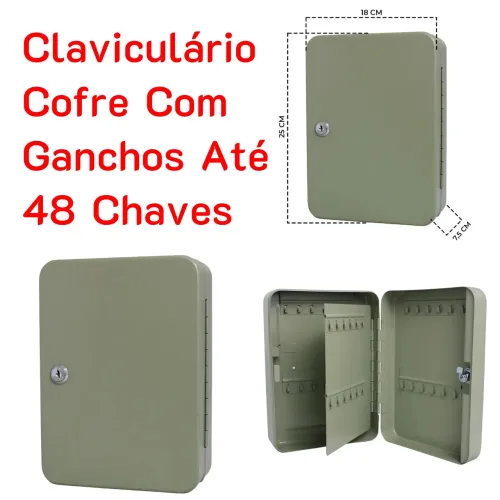Claviculário Cofre Com Ganchos Até 48 Chaves