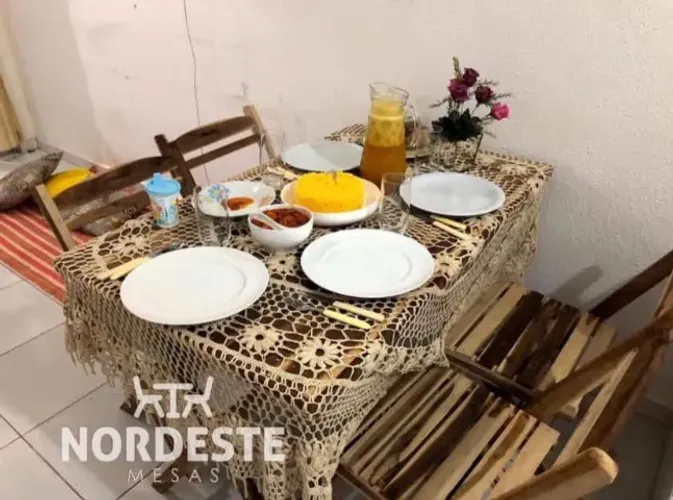 MESA E CADEIRA RETANGULAR DE MADEIRA RUSTICA
