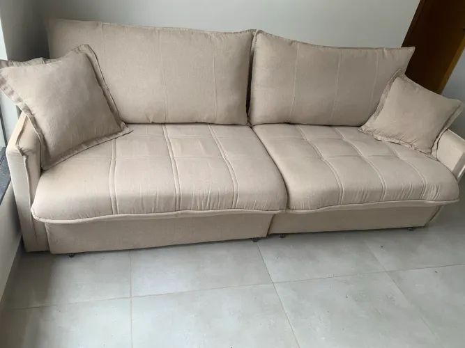Sofá cama linho 2,5m 1 ano de uso + garantia