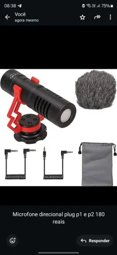 Microfone direcional para câmera - Plug P1 e P2 - 180 reais