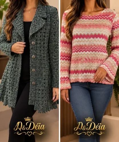Cardigã longo feminino tricô vazado