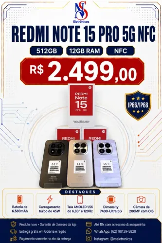 Smartphone Xiaomi Redmi Note 15 Pro 5G 512GB 12GB LACRADO ENTREGAMOS GRATIS