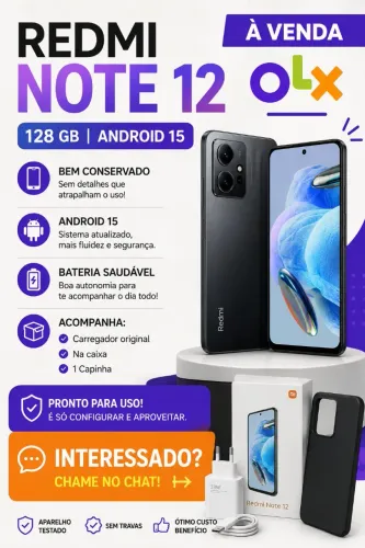 Celular redimi Note 12 de 128 gigas/ Android 15 - bateria com saúde Boa