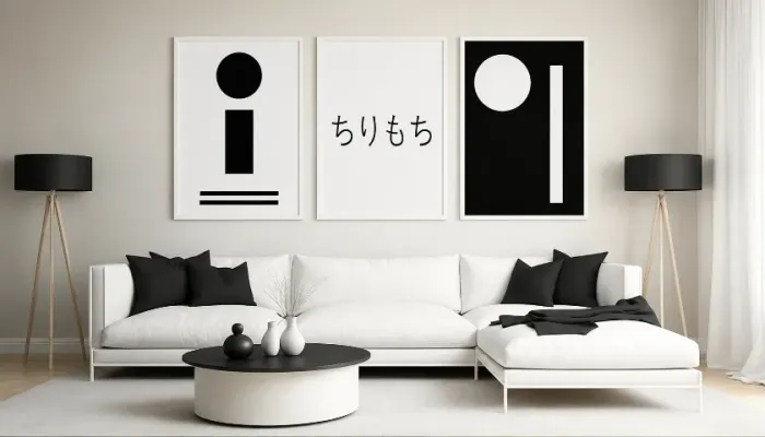 Quadro decorativo Abstrato Preto e Branco Figuras 50x70