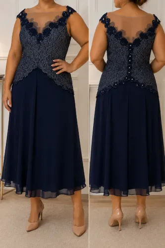 Vestido de festa bordado azul marinho 