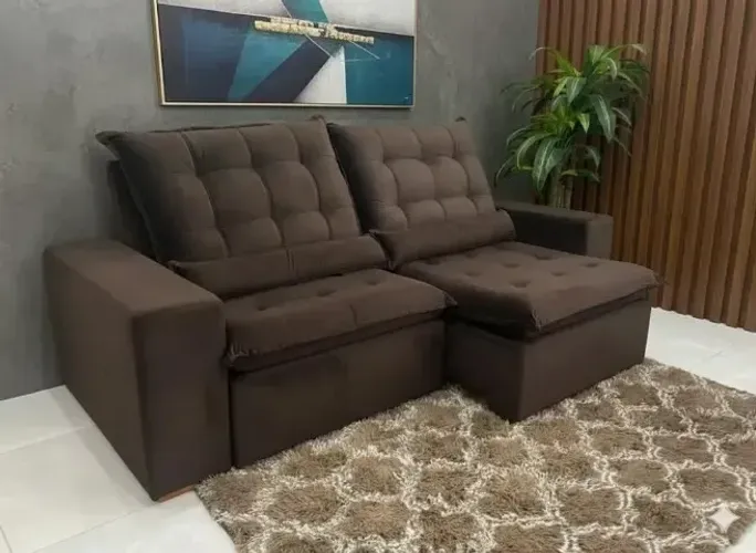 Sofá Retrátil e Reclinável Londres Marrom com Almofada (Pagamento no ato da Entrega)