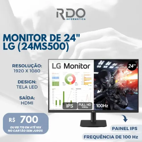 Monitor LG 24? 24MS500 IPS Full HD 100Hz HDMI - Monitor potente e novo