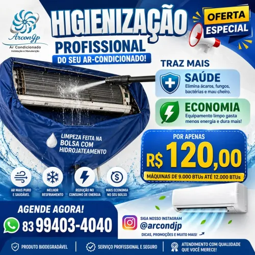 Higienização,limpeza de Ar Condicionado R$120 Promoção até 12000btus