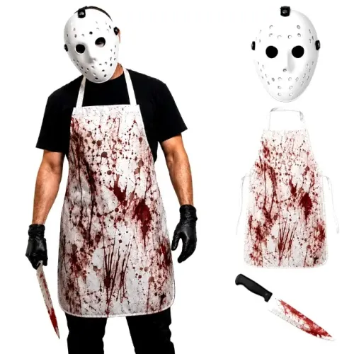 Kit Halloween Máscara Jason Avental e Faca Festa a Fantasia Cosplay