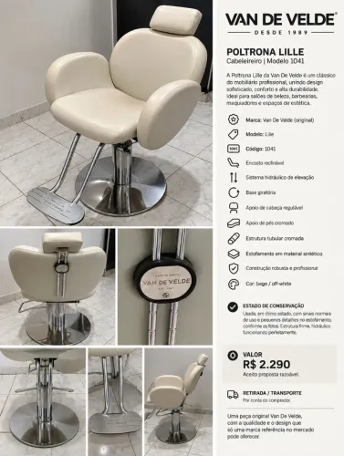 POLTRONA PROFISSIONAL VAN DE VELDE - ORIGINAL - HIDRÁULICA E RECLINÁVEL