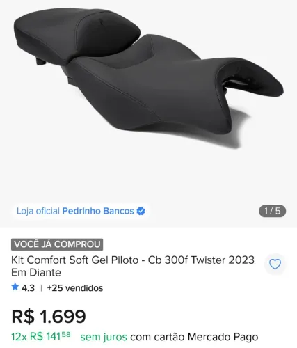 Banco Pedrinho Soft Gel Piloto CB300F