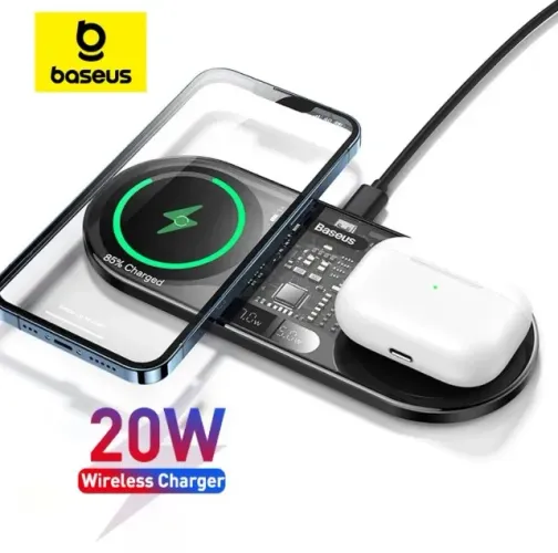 BASEUS CARREGADOR POR INDUÇÃO DUPLO 20W - CARGA RÁPIDA