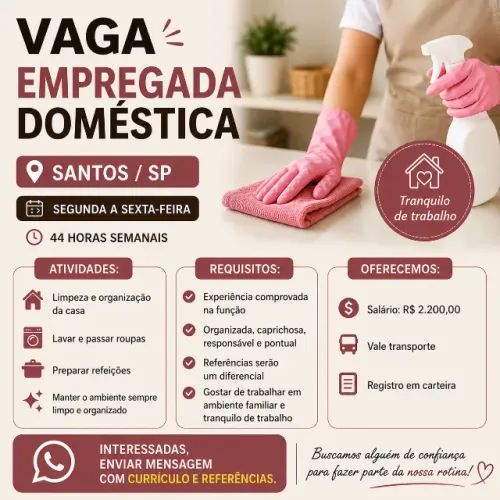 Vaga para empregada domestica