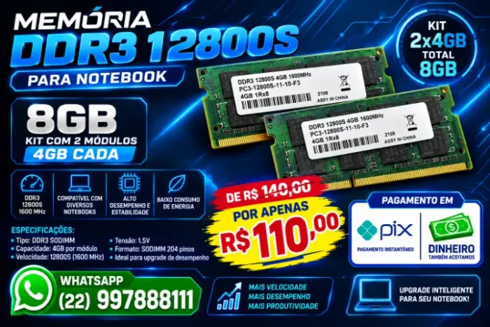 Memórias DDR3 de notebook de 12800s total de 8gb NÃO RESERVO ( Contato apenas Whatsapp )