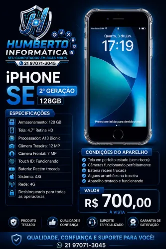 iPhone SE 2ª Geração 128GB | Bateria Nova | Excelente Estado