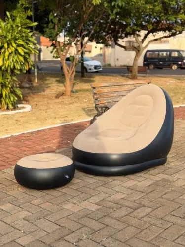 Poltrona Inflável Ultra Lounge Com Puff Sofá Preguiçoso Pufe Cor Marrom Novo