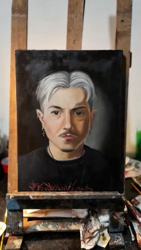 Auto retrato em tela sobre tinta óleo feito totalmente a mão 